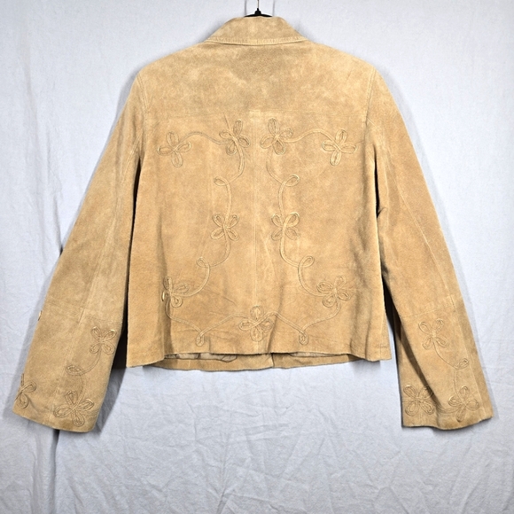 Vintage The Territory Ahead Suede Leather Jacket Floral Applique Tan Size Large - Picture 5 of 16